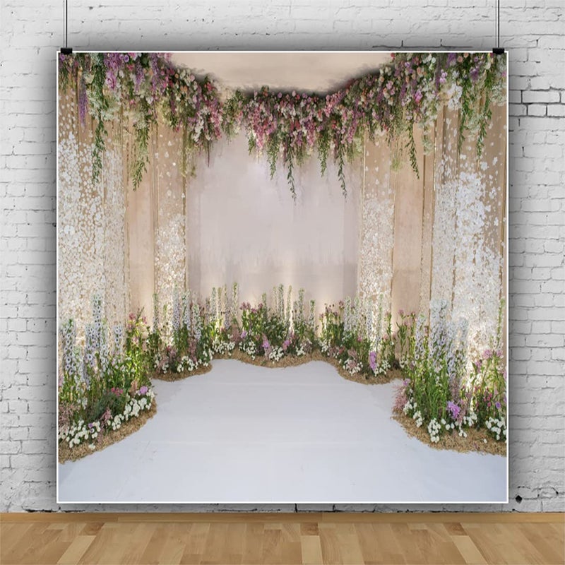 Renaiss 7x7ft Wedding Backdrop Romance Archway Flowers Blossom Sequins Curtain Cradle Ceremony Bridal Shower Photography Background for Anniversary Marriage Party Decor Photo Studio Props - Image 5